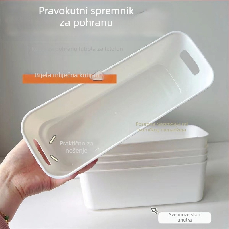 Dulji pravokutni otvoreni organizator za pohranu s pregradama, plastični, 2 pretinca za grickice i držač telefona na stolu