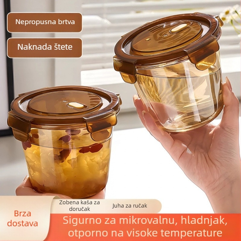 Staklena kutija za ručak s poklopcem, okrugla, pogodna za mikrovalnu pećnicu, izolirana, kapacitet do 300 ml