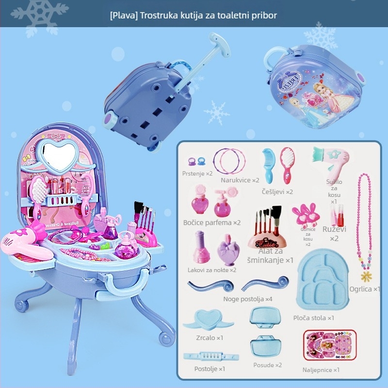 Set za makeup u kutiji s toaletnim stolom za djevojčice, 3–6 godina, prijenosna torbica