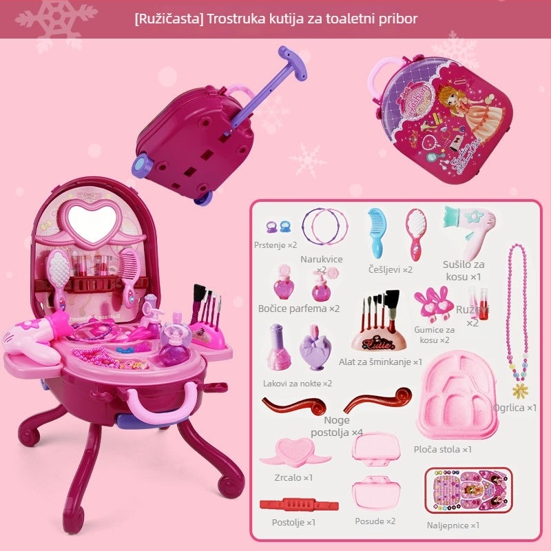Set za makeup u kutiji s toaletnim stolom za djevojčice, 3–6 godina, prijenosna torbica