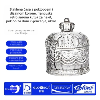 Staklena posuda za slatkiše s reljefom krune, moderan minimalistički kružni dizajn (Materijal: staklo; Kapacitet: <300 ml; Oblik: okrugli; Stil: moderni i minimalistički; Podrijetlo: Anhui)