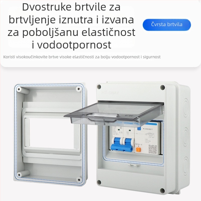 HT-5 vodootporna kutija za distribuciju, 5 krugova, plastična, površinska montaža, 2P zaštita od curenja