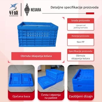 Sklopiva plastična košara, debeli zidovi, PE materijal, injekcijsko oblikovanje, vodootporna i otporna na koroziju, mogućnost tiskanja logotipa