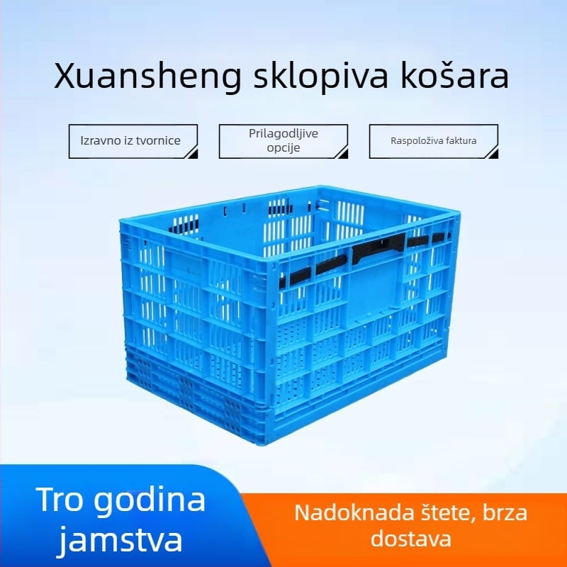 Sklopiva plastična košara, debeli zidovi, PE materijal, injekcijsko oblikovanje, vodootporna i otporna na koroziju, mogućnost tiskanja logotipa