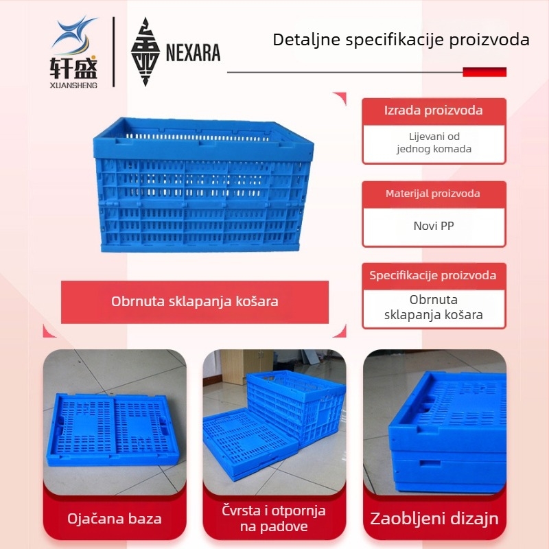 Sklopiva plastična košara, debeli zidovi, PE materijal, injekcijsko oblikovanje, vodootporna i otporna na koroziju, mogućnost tiskanja logotipa