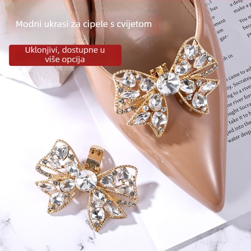 Čičak za cipele s mašnicom – odvojiva ukrasna cvjetna kristalna kopča (Model M2005, Branda LXM); pogodno za čizme, sandale, casual cipele i radne cipile