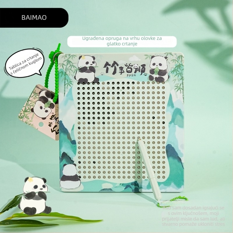 Baimao Panda u kineskom stilu, magnetska ploča s metalnim kuglicama, izbrisiva – privjesak za ključeve, veliki kreativni privezak za ruksak