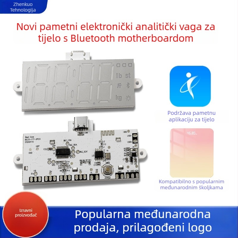 Pametna Bluetooth vaga za tjelesnu masnoću, LED zaslon, 200 kg kapacitet, punjiva baterija
