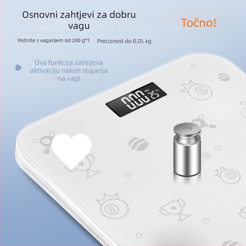 Elektronska vaga za tijelo i masnoću, s kaljenim staklom, inteligentno mjerenje masnoće, za kućnu upotrebu
