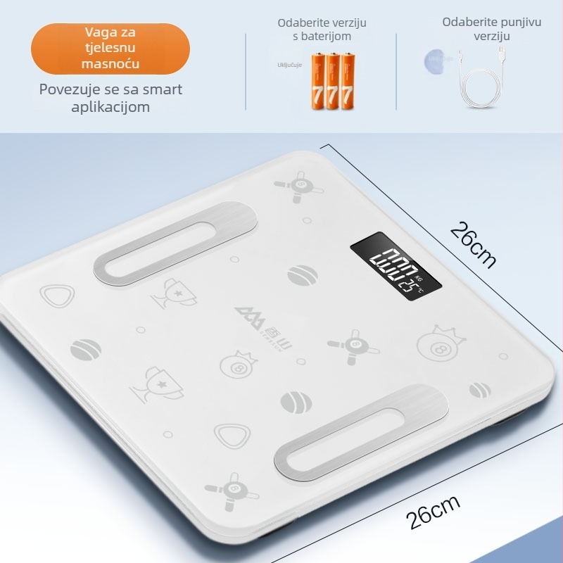 Elektronska vaga za tijelo i masnoću, s kaljenim staklom, inteligentno mjerenje masnoće, za kućnu upotrebu
