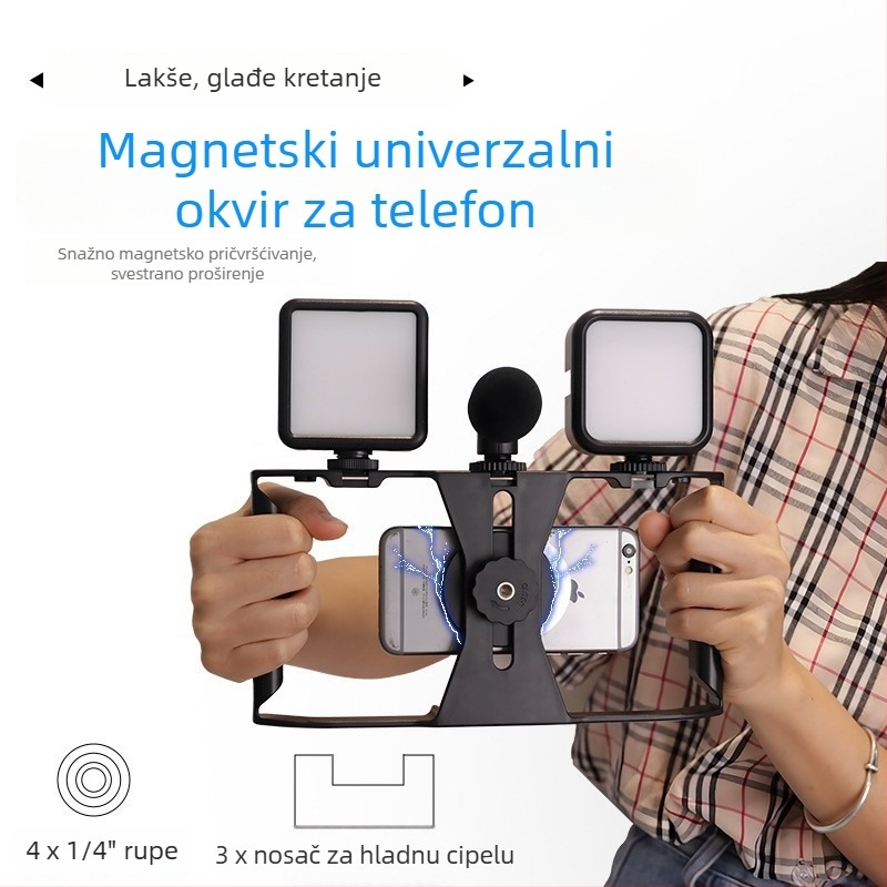 Stabilizator videa za mobitel za vlog, protiv podrhtavanja stativ, set mikrofona i rasvjete, ručni okvir za prijenos uživo