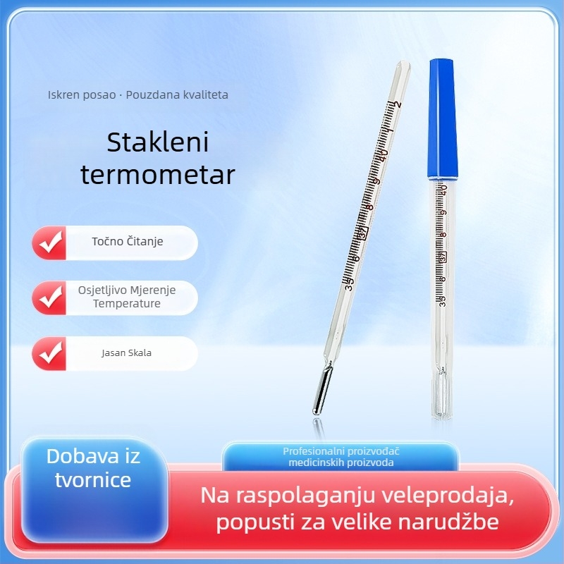 Stakleni termometar s trokutastim štapom za odrasle i djecu, brzo mjerenje temperature, za oralno i pazuh mjerenje