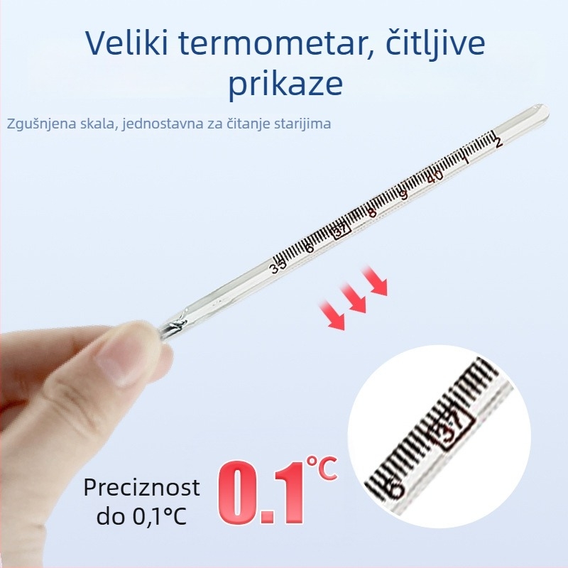 Stakleni termometar s trokutastim štapom za odrasle i djecu, brzo mjerenje temperature, za oralno i pazuh mjerenje