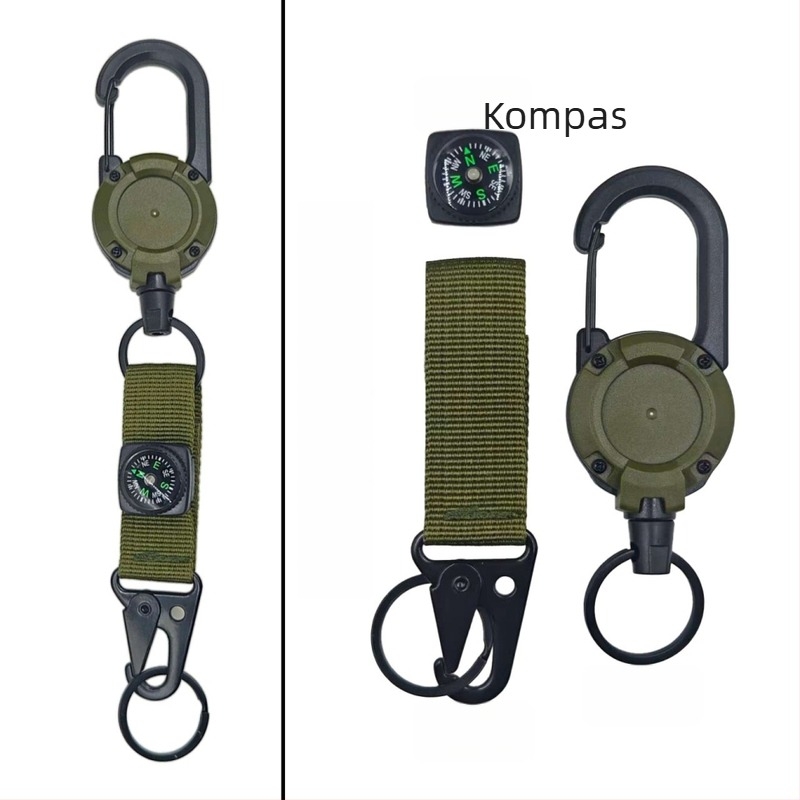 Izvlačni karabiner ključić s čeličnim užetom, ABS plast, maksimalno opterećenje 30 g, prilagodljiv, kopča s kompasom