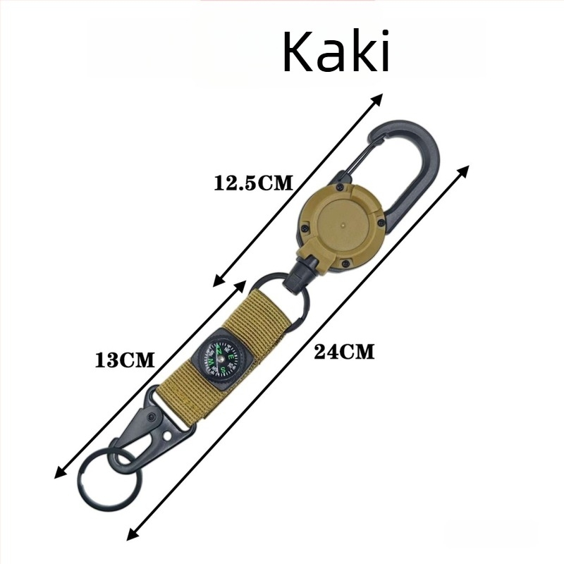 Izvlačni karabiner ključić s čeličnim užetom, ABS plast, maksimalno opterećenje 30 g, prilagodljiv, kopča s kompasom
