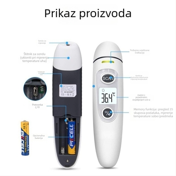 Gold diagnosis IR100 bezkontaktan infracrveni termometar za mjerenje tjelesne, predmetne i prostor temperature; ručni, prenosni, s načinima kontakta i bezkontakta; baterija 2x AAA za više od 3000 mjerenja; odobrenje Guangdong strojarstvo 20202071679