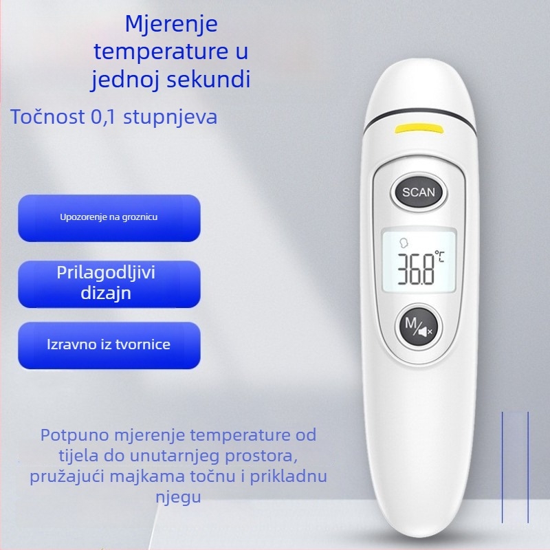 Gold diagnosis IR100 bezkontaktan infracrveni termometar za mjerenje tjelesne, predmetne i prostor temperature; ručni, prenosni, s načinima kontakta i bezkontakta; baterija 2x AAA za više od 3000 mjerenja; odobrenje Guangdong strojarstvo 20202071679
