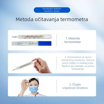 Stakleni medicinski termometar sa živom za aksilarno mjerenje – za djecu i odrasle, Dongyue, model Internal Standard Type