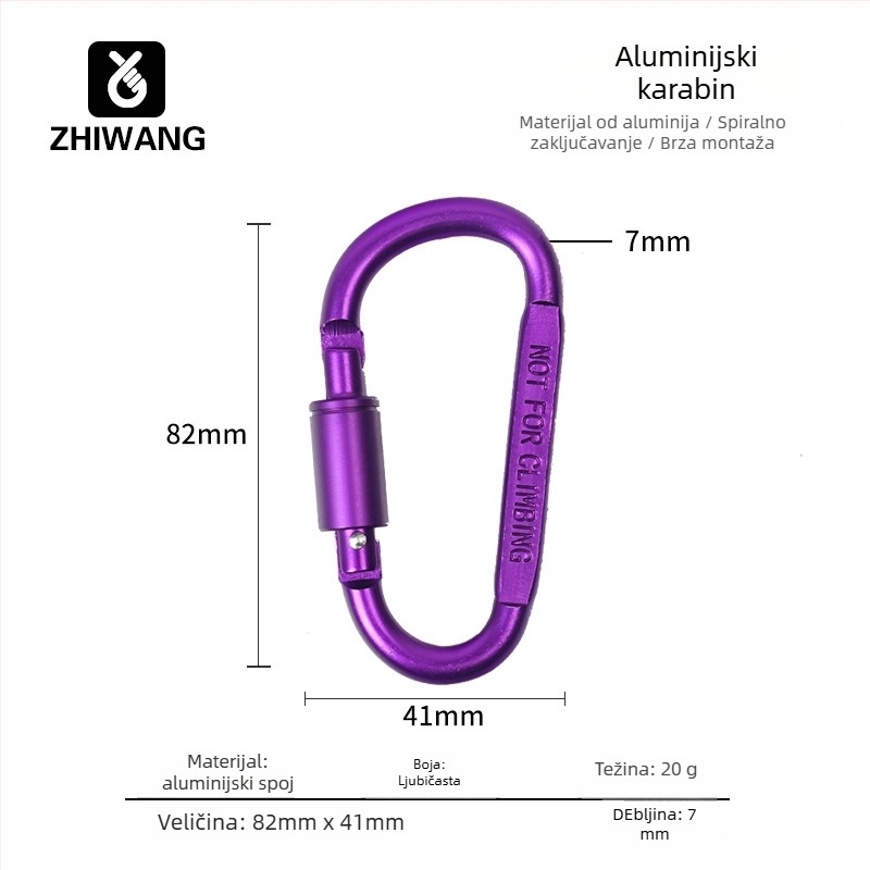 D-tip aluminijski kopčasti zatvarač za vanjsku opremu, nosivost 40 kg, Marka Expectation, Model HJGK