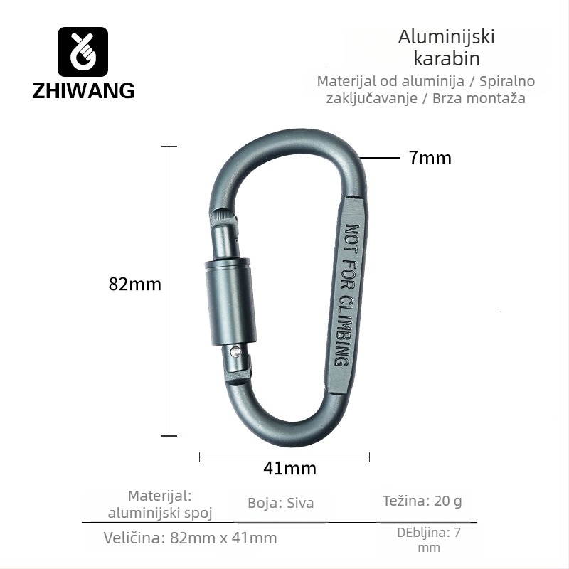 D-tip aluminijski kopčasti zatvarač za vanjsku opremu, nosivost 40 kg, Marka Expectation, Model HJGK