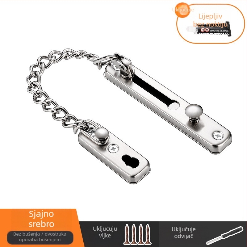 Brava za vrata s lancem protiv krađe, od nehrđajućeg čelika 304, marka Flat Ring, model Style 2, za vrata ormarića, moderan jednostavan stil, elektroplatirani završni sloj