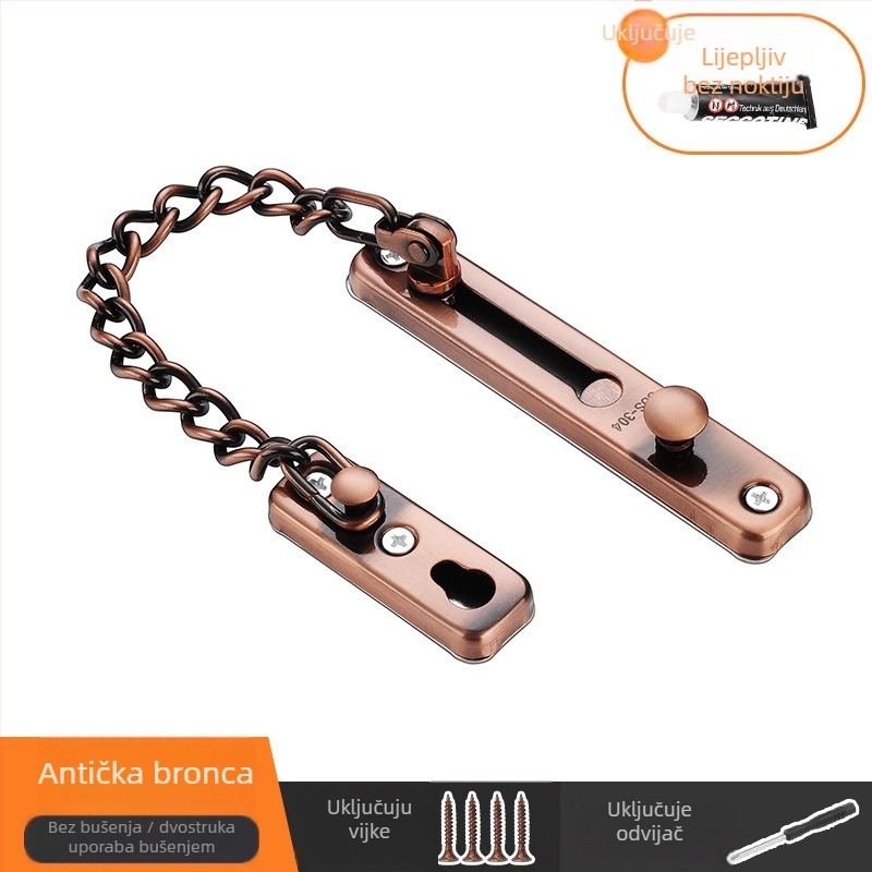 Brava za vrata s lancem protiv krađe, od nehrđajućeg čelika 304, marka Flat Ring, model Style 2, za vrata ormarića, moderan jednostavan stil, elektroplatirani završni sloj