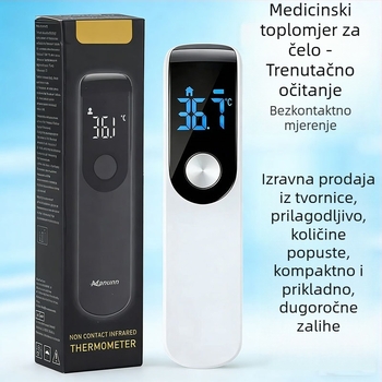 Ne-kontaktni infracrveni termometar za čelo s LCD zaslonom, brzo i precizno očitavanje, alarm za visoku temperaturu, dvostruka uporaba za tjelesnu i objekt temperaturu, ručni medicinski termometar