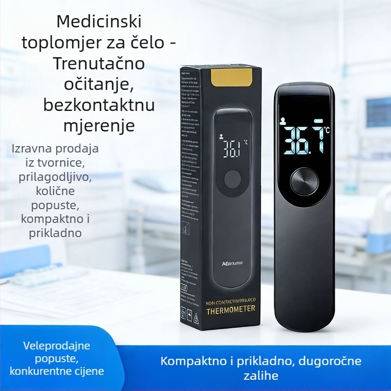 Ne-kontaktni infracrveni termometar za čelo s LCD zaslonom, brzo i precizno očitavanje, alarm za visoku temperaturu, dvostruka uporaba za tjelesnu i objekt temperaturu, ručni medicinski termometar