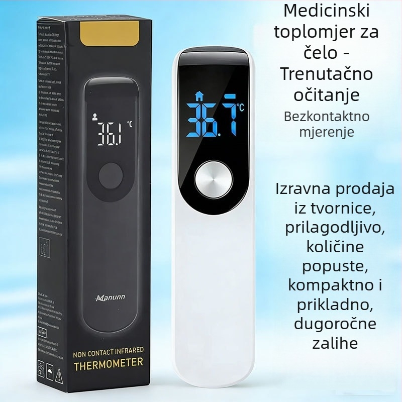Ne-kontaktni infracrveni termometar za čelo s LCD zaslonom, brzo i precizno očitavanje, alarm za visoku temperaturu, dvostruka uporaba za tjelesnu i objekt temperaturu, ručni medicinski termometar