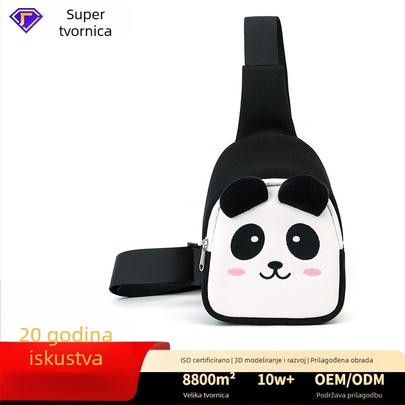 Dječja crossbody torba s Panda uzorkom, zatvaranje na zip, unutarnji džep sa zipom, diving tkanina