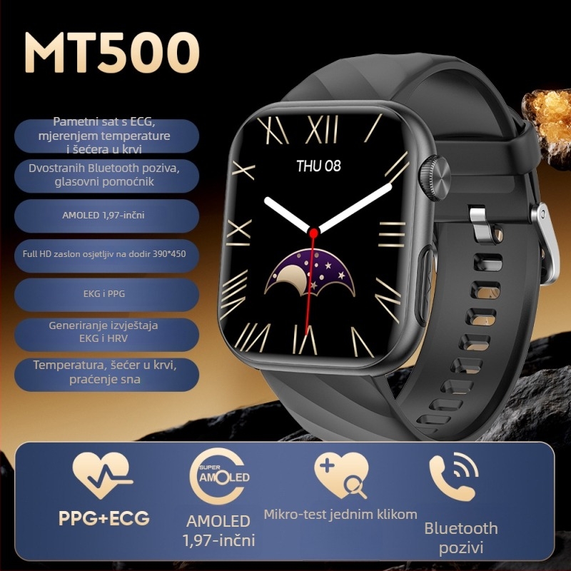 MT500 ECG pametni sat s AMOLED zaslonom, offline plaćanje, Bluetooth pozivi, NFC
