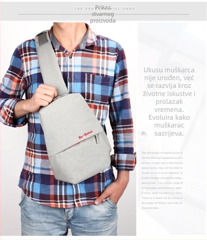 Muška torbica za prsa preko ramena, najlon, vodootporna, gradski stil (Materijal: najlon; Funkcija: vodootporna; Podstava: poliester; Stil: gradski; Kod proizvoda: 010A)
