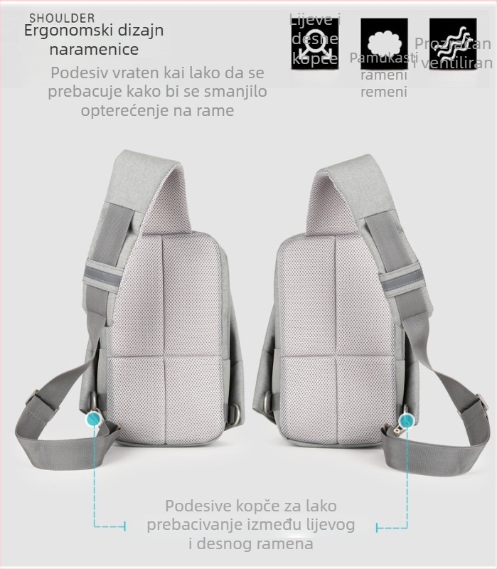 Muška torbica za prsa preko ramena, najlon, vodootporna, gradski stil (Materijal: najlon; Funkcija: vodootporna; Podstava: poliester; Stil: gradski; Kod proizvoda: 010A)