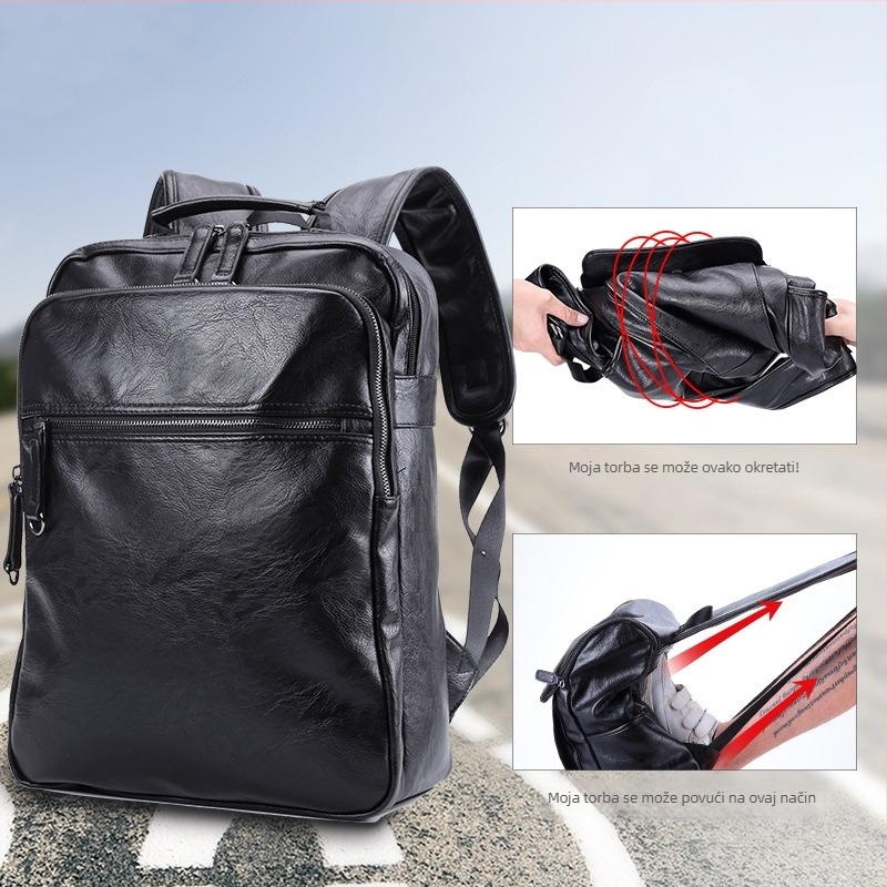 Muški ruksak od PU kože, za laptop od 15,6 inča, kapacitet 20–35 L, zatvaranje na zip, vodootporan