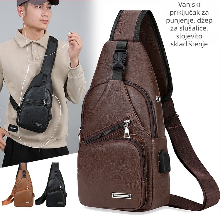 Muška torbica za prsa, gradski stil jednostavnosti, PU materijal, dizajn za smanjenje opterećenja, podstava poliester