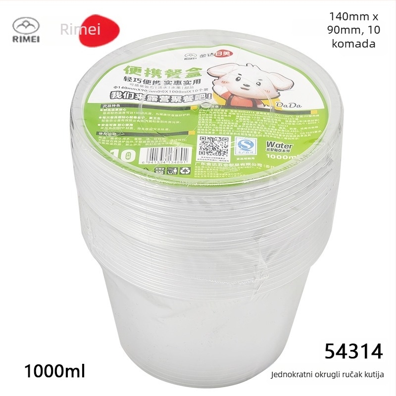 Kutija za ručak od PP plastike, okruglog i pravokutnog oblika, s poklopcem, prehrambene kvalitete, 800–1000 ml