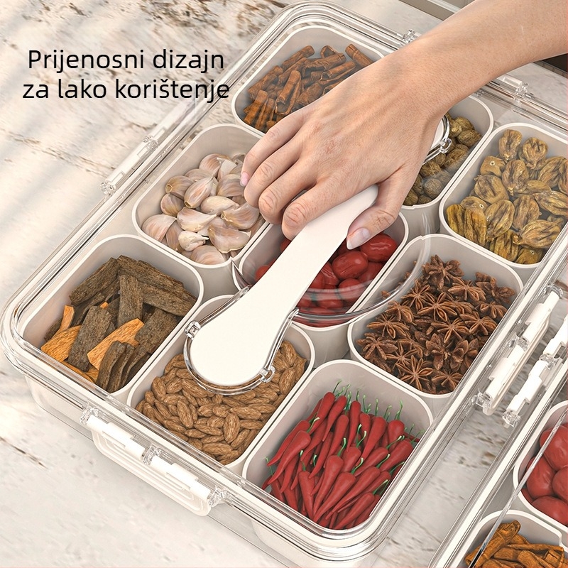 Plastična kutija za začine za suhe paprike, zatvorena, kvadratnog oblika, kapacitet 1–2 L, moderni minimalistički dizajn