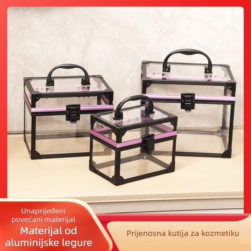 Kozmetička kutija od aluminijske legure, prozirna, 3-dijelni set, vodootporna kutija za pohranu