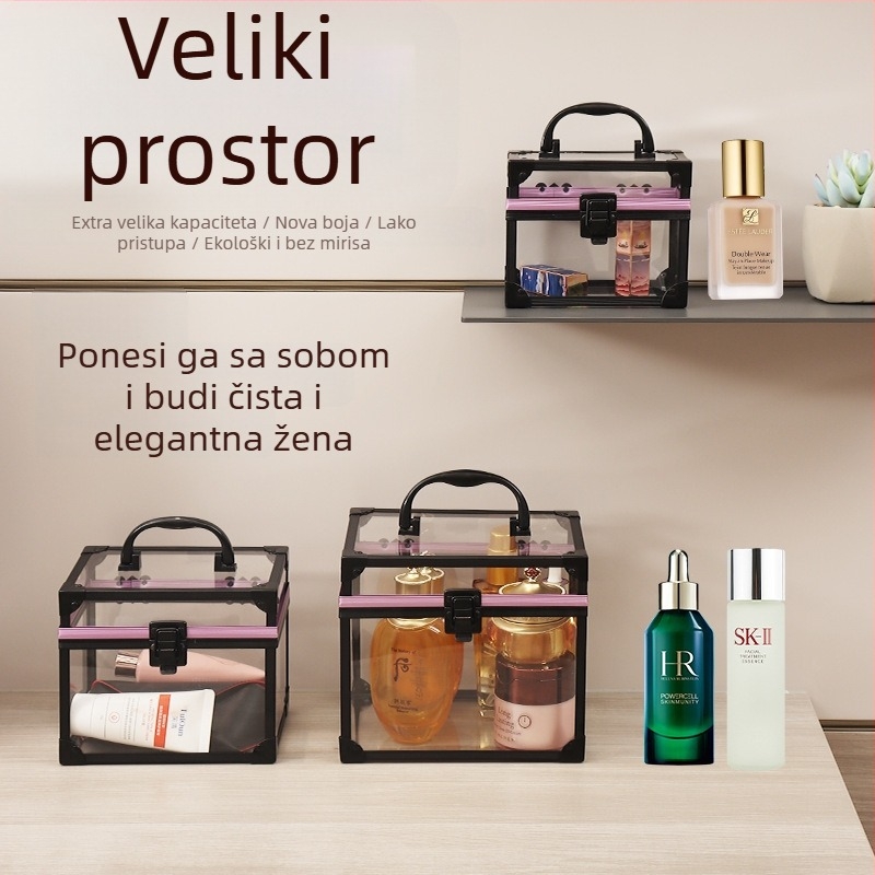 Kozmetička kutija od aluminijske legure, prozirna, 3-dijelni set, vodootporna kutija za pohranu