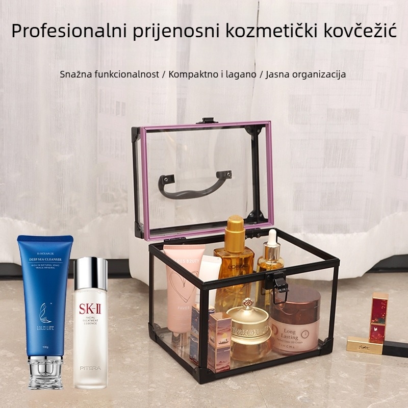 Kozmetička kutija od aluminijske legure, prozirna, 3-dijelni set, vodootporna kutija za pohranu