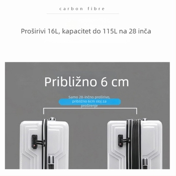 Karbonski kofer za ručnu prtljagu — ultralak, 1,9 kg, univerzalni kotači, zatvarač na zip, TSA zaključavanje s kodom