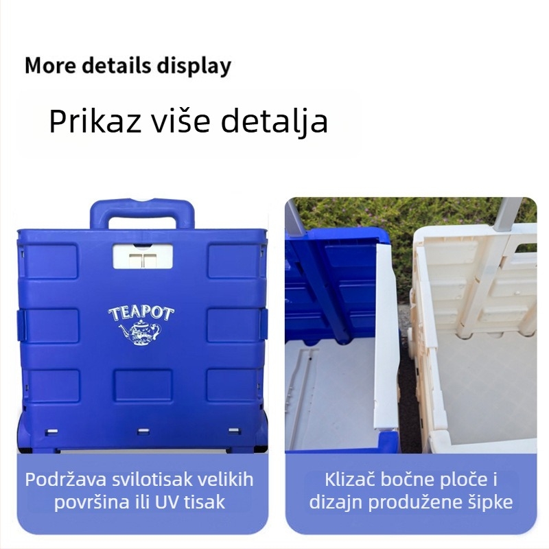 Plastična sklopiva kolica za kupovinu, prijenosno dvokolosno kolica za dom i vanjsku upotrebu, kampiranje