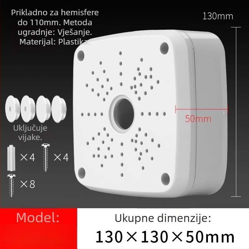 Kvadratna plastična kutija za spojeve, vodootporna i otporna na prašinu, s nosačem za ugradnju na strop za skrivene kablove (Model WD005)