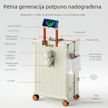Punami kofer za ručnu prtljagu s aluminijskim okvirom i PC tijelo, protiv krađe, držač za čašu, univerzalni kotačići, za muškarce, poslovna putovanja, zima 2024