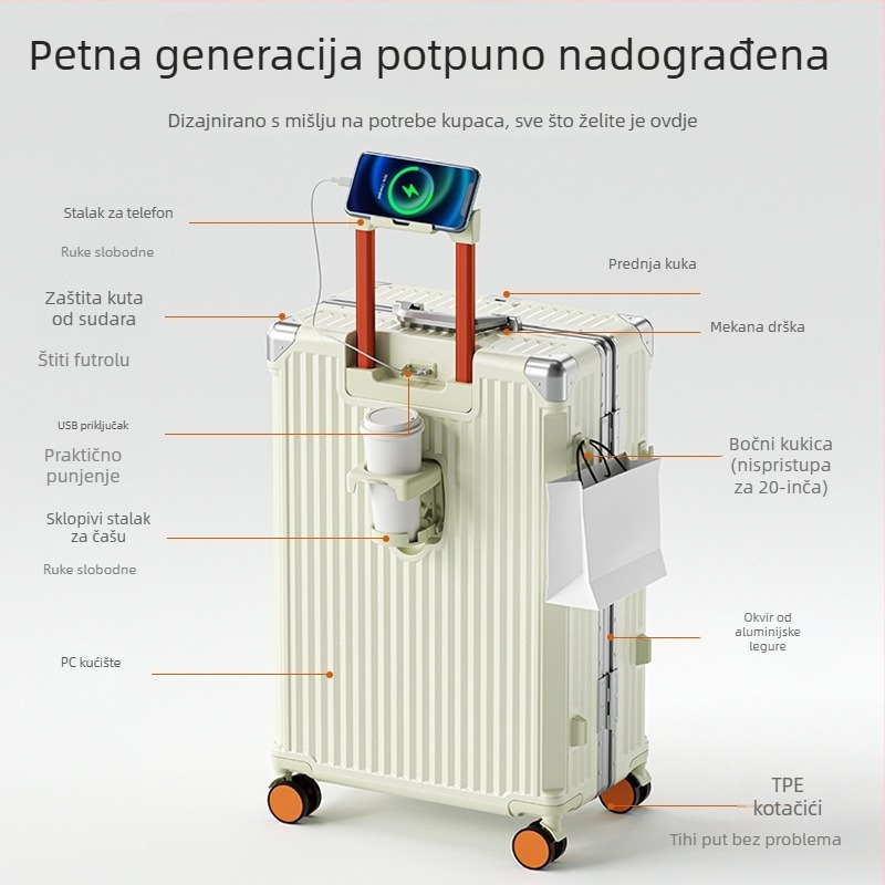 Punami kofer za ručnu prtljagu s aluminijskim okvirom i PC tijelo, protiv krađe, držač za čašu, univerzalni kotačići, za muškarce, poslovna putovanja, zima 2024