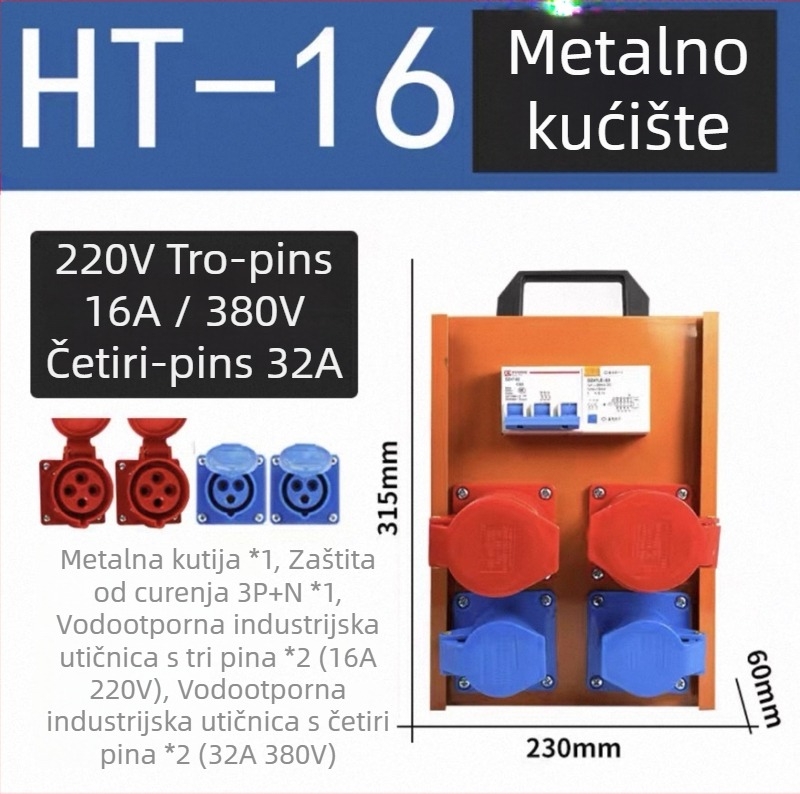 Industrijska kutija za utičnice, vanjsku vodootpornu, podnu montažu, nominalni tok 220–380, trostruki razvodni ormarić