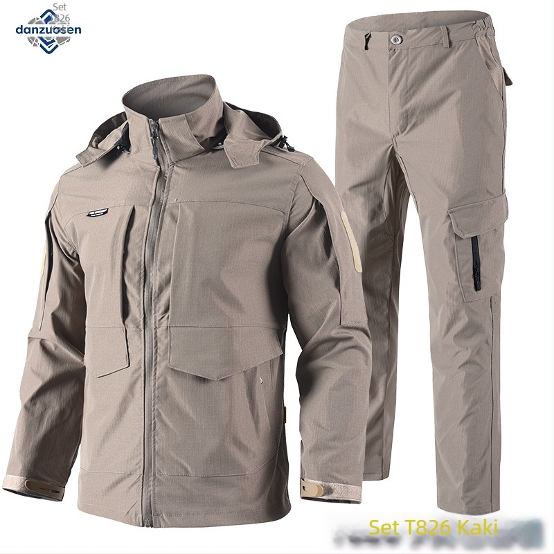Kamuflažno vanjski set s odvojivom kapom; taktička planinarska jakna za trening; otporan materijal od kemijskih vlakana; unisex za odrasle