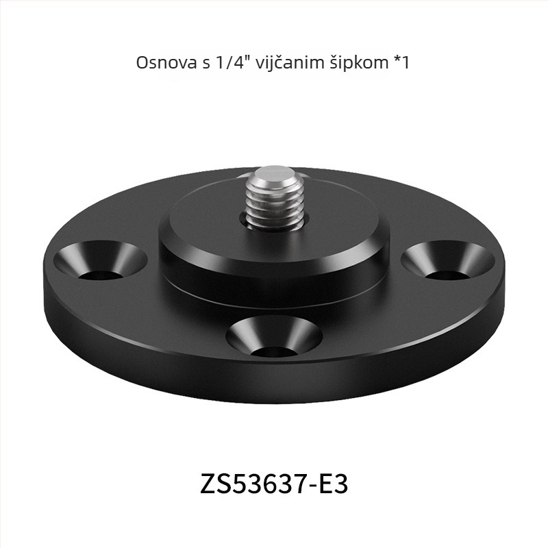 Držač flange za GoPro s 1/4-inč kuglastom glavom — aluminijski spoj, zidni ili stolni montaža, nosivost 2-5 kg.