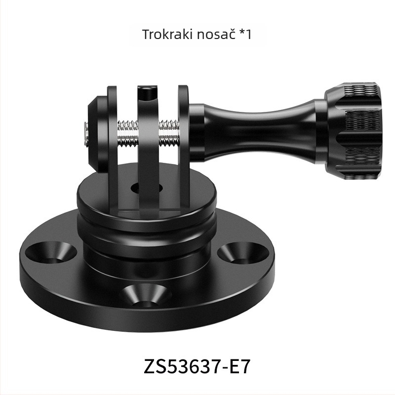Držač flange za GoPro s 1/4-inč kuglastom glavom — aluminijski spoj, zidni ili stolni montaža, nosivost 2-5 kg.
