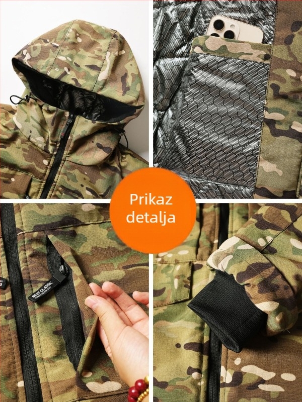 Unisex zimska kamuflažna pamučna jakna s fleec podstavom, debela izolacija, vodootporna radna jakna